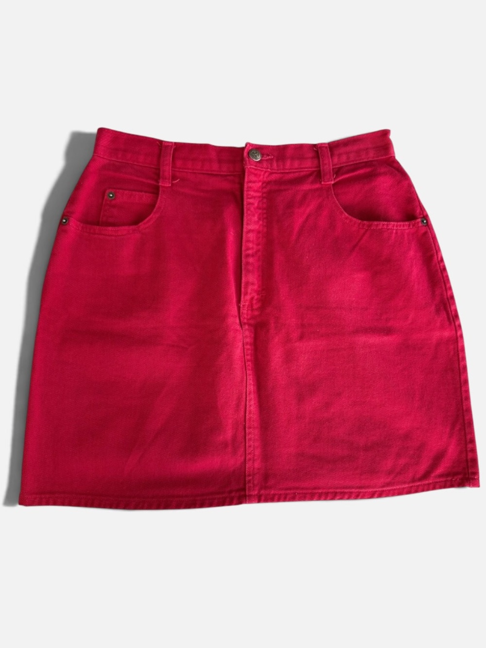 Vintage 90s Best American Red Rigid Cotton Denim Mini Skirt Size 13